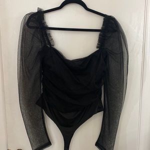 Cute black bodysuit with mesh sleeves